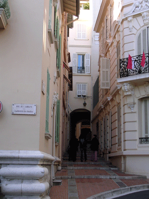 Typical medieval alleyway in the Old Town of Monaco